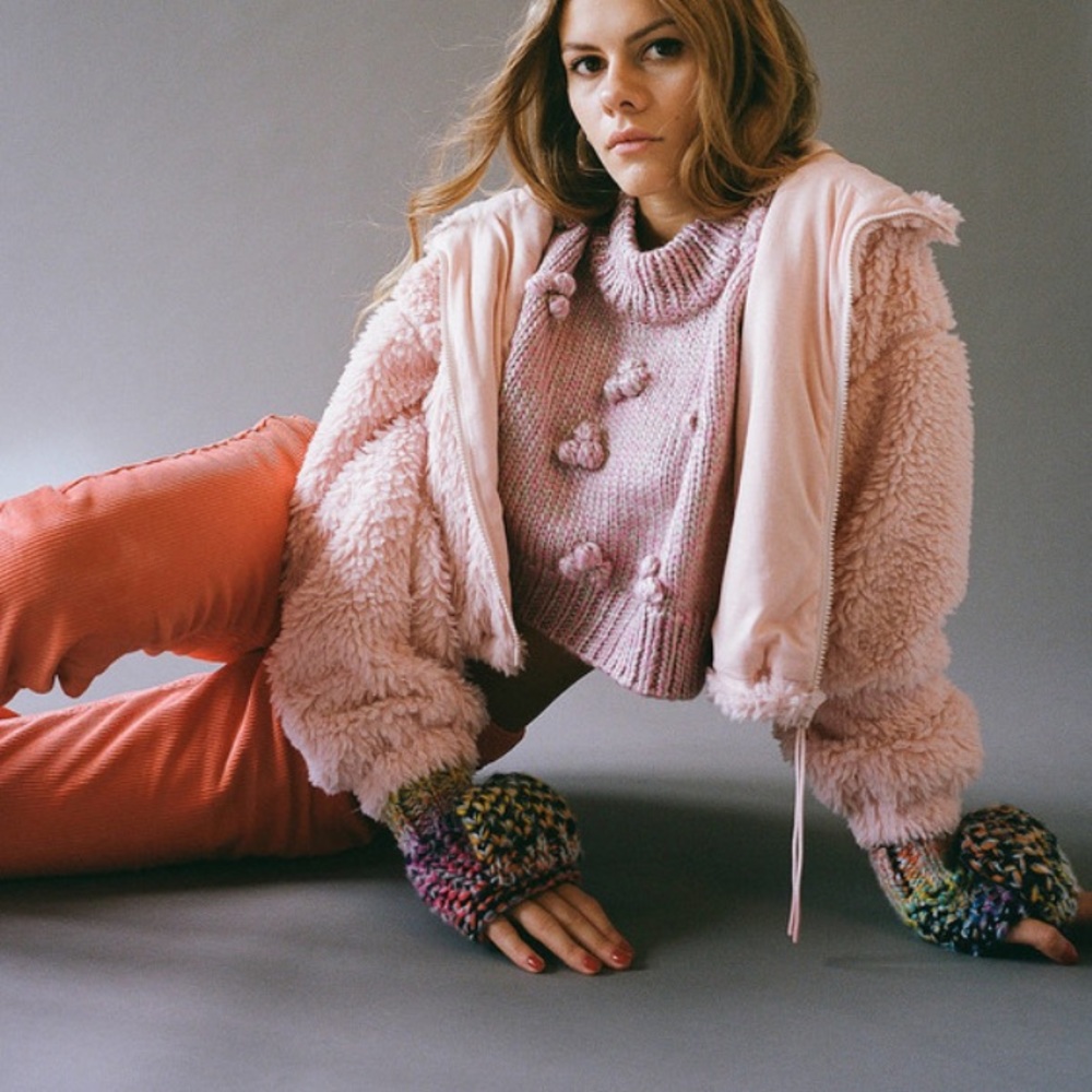BDG Hooded Cropped Teddy Jacket